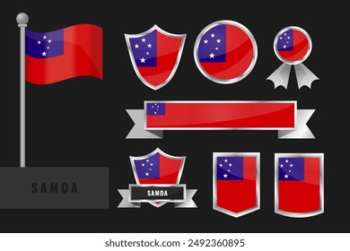 Samoa flag set. Collection of Samoa national emblems. Flat design of flags collection