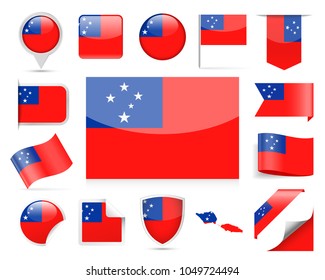 Samoa Flag Set - Vector Illustration