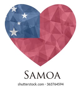 Samoa flag shape heart in geometric rumpled triangular low poly origami style graphic illustration,mosaic polygonal style.Symbol of love to country.Retro or vintage style background.