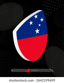 Samoa Flag Shield icon in 3D on Dark Modern Abstract Rugby Background. Perfect for sports events, heritage themes, national celebrations, and patriotic designs.