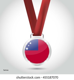 Samoa Flag in Silver Medal. Vector Illustration. RIO Olympic Game silver Medal. Vector Illustration