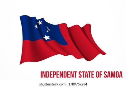 Samoa flag state symbol isolated on background national banner. Greeting card National Independence Day of the Independent State of Samoa. Illustration banner with realistic state flag.