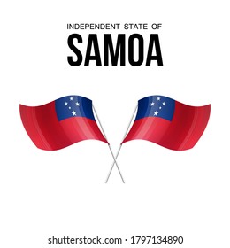 Samoa flag state symbol isolated on background national banner. Greeting card National Independence Day of the Independent State of Samoa. Illustration banner with realistic state flag.