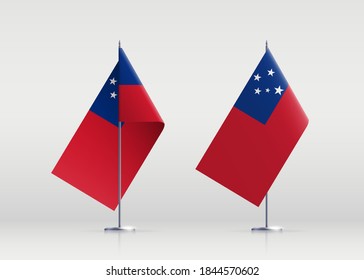Samoa flag state symbol isolated on background national banner. Greeting card National Independence Day of the Independent State of Samoa. Illustration banner with realistic state flag.