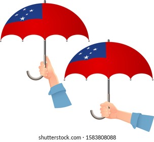 Samoa flag umbrella. Social security concept. National flag of Samoa vector illustration