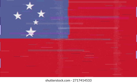 Vector Video de bandera de falla de Samoa, distorsión dividida RGB, ilustración de marco abstracto digital