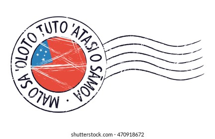 Samoa grunge postal stamp and flag on white background