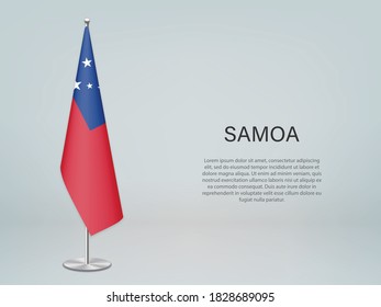 Samoa hanging flag on stand. Template for politic conference banner