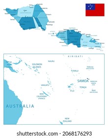 Samoa - mapa azul muy detallado. Ilustración del vector