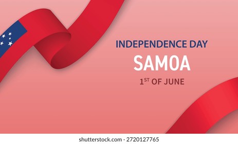 Samoa Independence Day banner with flag ribbon and patriotic background design.
