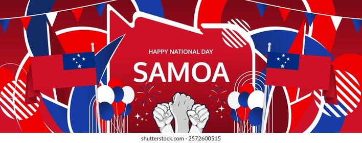 Samoa Independence Day modern greeting banner. 1st June Happy Samoa National Day. Holidays abstract concept in flag colors. Great for event like carnival, feast poster, support, culture and tourism