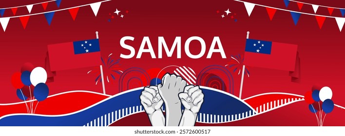 Samoa Independence Day modern greeting banner. 1st June Happy Samoa National Day. Holidays abstract concept in flag colors. Great for event like carnival, feast poster, support, culture and tourism