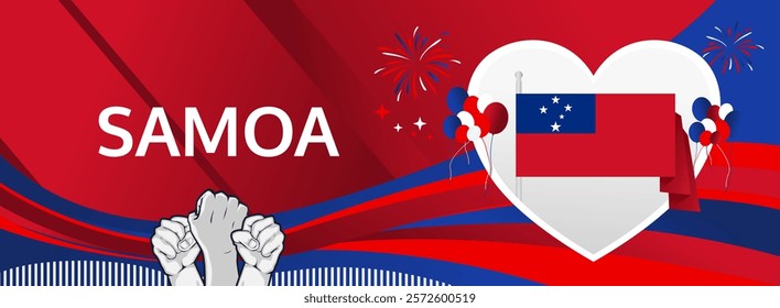 Samoa Independence Day modern greeting banner. 1st June Happy Samoa National Day. Holidays abstract concept in flag colors. Great for event like carnival, feast poster, support, culture and tourism