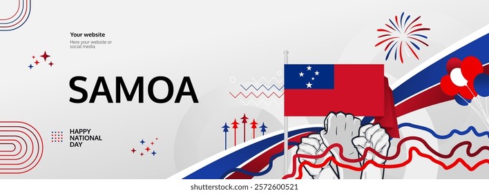 Samoa Independence Day modern greeting banner. 1st June Happy Samoa National Day. Holidays abstract concept in flag colors. Great for event like carnival, feast poster, support, culture and tourism