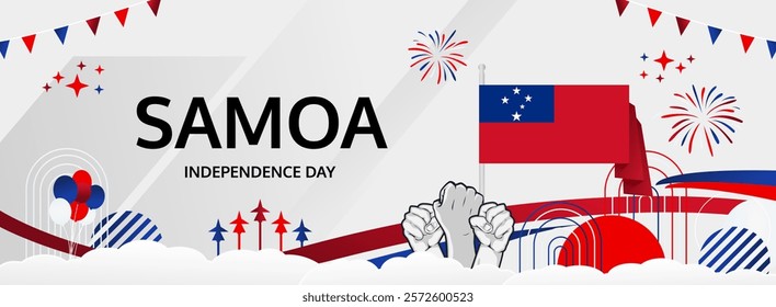 Samoa Independence Day modern greeting banner. 1st June Happy Samoa National Day. Holidays abstract concept in flag colors. Great for event like carnival, feast poster, support, culture and tourism