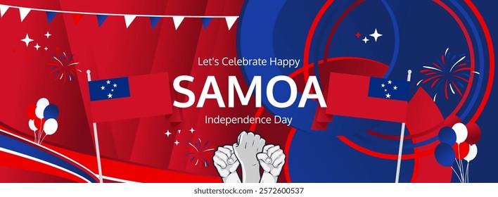 Samoa Independence Day modern greeting banner. 1st June Happy Samoa National Day. Holidays abstract concept in flag colors. Great for event like carnival, feast poster, support, culture and tourism