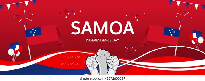 Samoa Independence Day modern greeting banner. 1st June Happy Samoa National Day. Holidays abstract concept in flag colors. Great for event like carnival, feast poster, support, culture and tourism