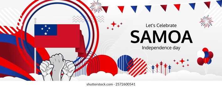 Samoa Independence Day modern greeting banner. 1st June Happy Samoa National Day. Holidays abstract concept in flag colors. Great for event like carnival, feast poster, support, culture and tourism