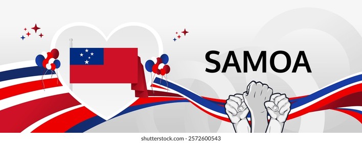 Samoa Independence Day modern greeting banner. 1st June Happy Samoa National Day. Holidays abstract concept in flag colors. Great for event like carnival, feast poster, support, culture and tourism