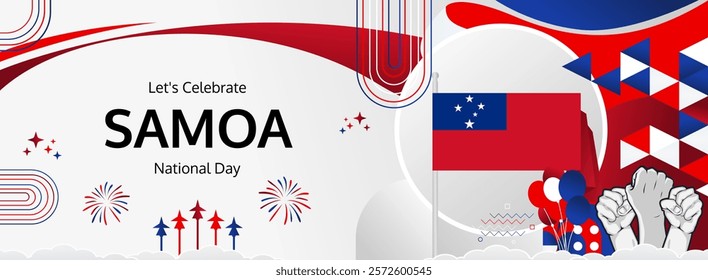 Samoa Independence Day modern greeting banner. 1st June Happy Samoa National Day. Holidays abstract concept in flag colors. Great for event like carnival, feast poster, support, culture and tourism