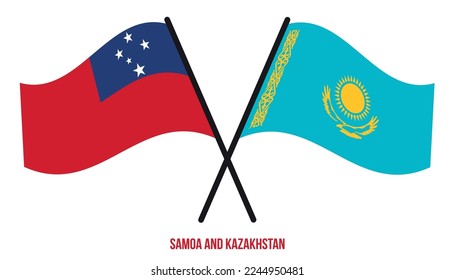 Banderas De Samoa y Kazajstán Cruzadas Y Con Un Estilo Plano. Proporción oficial. Colores correctos.