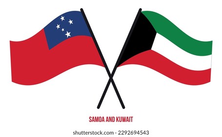 Samoa and Kuwait Flags Crossed And Waving Flat Style. Official Proportion. Correct Colors.
