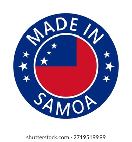 Samoa Hecho en el sello en círculo con la Plantilla de Vector de la bandera sobre fondo blanco