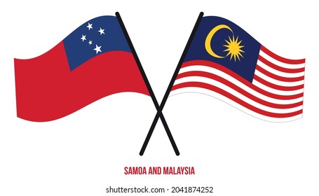 Samoa and Malaysia Flags Crossed And Waving Flat Style. Official Proportion. Correct Colors.