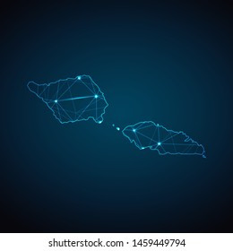 Samoa Map - Abstract geometric mesh polygonal network line, structure and point scales on dark background with lights in the form of cities. Vector illustration eps 10.