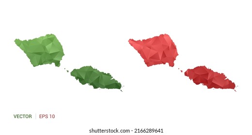 Samoa map of abstract vector polygon set couple color green and red.