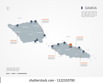 Samoa map with borders, cities, capital Apia and administrative divisions. Infographic vector map. Editable layers clearly labeled.