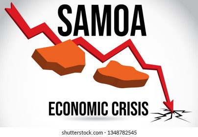 Samoa Map Financial Crisis Economic Collapse Market Crash Global Meltdown Vector Illustration.