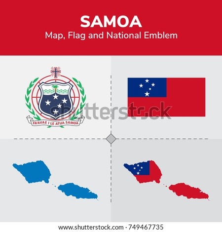 Samoa  Map, Flag and National Emblem 