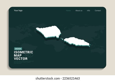 Samoa mapea el fondo verde con vector isométrico. Plantilla de diseño de banners Web.