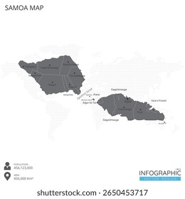 Mapa de Samoa alto detallado con las regiones y ciudades del país sobre fondo blanco. Ilustración vectorial EPS10.