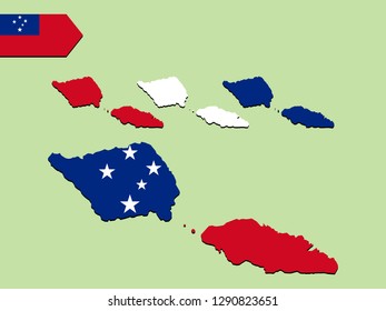 Samoa map with national flag 