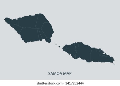 Samoa map on gray background vector, Samoa Map Outline Shape Gray on White Vector Illustration, Map with name. Map of Oceania. Symbol for your web site design logo. Eps10.