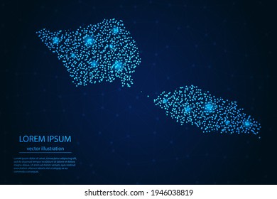 Samoa map from point blue and glowing stars on a dark background. Vector eps 10.