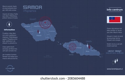 Samoa map, separate regions with names, infographics blue flat design vector