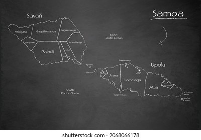 Samoa map, separates regions and names, design card blackboard, chalkboard vector