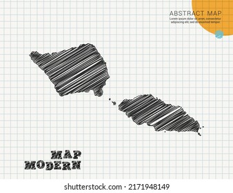 Samoa map of vector black silhouette chaotic hand drawn scribble sketch on grid paper used for notes or decoration.