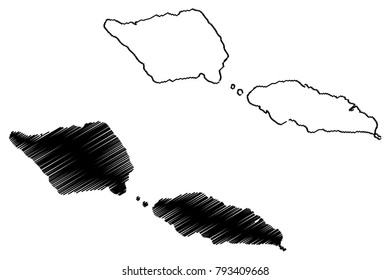 Samoa map vector illustration, scribble sketch  Independent State of Samoa, Western Samoa,