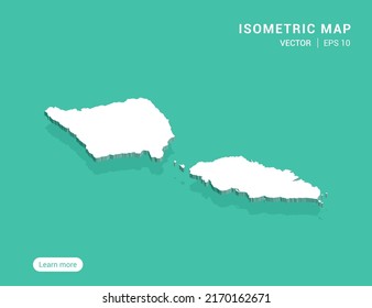 Samoa map white on green background with 3d isometric vector illustration.