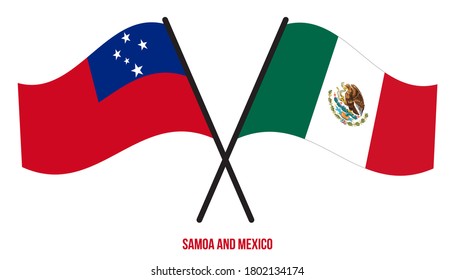 Banderas de Samoa y México Cruzadas y ondeadas de estilo plano. Proporción oficial. Colores correctos.