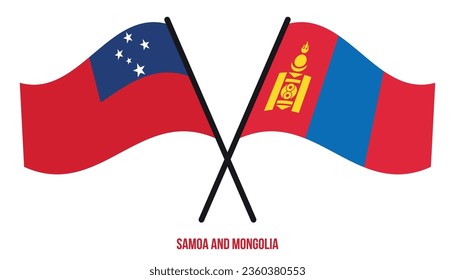 Samoa und Mongolei Flaggen überquert und schwingen flatter Stil. Offizieller Anteil. Farben korrigieren