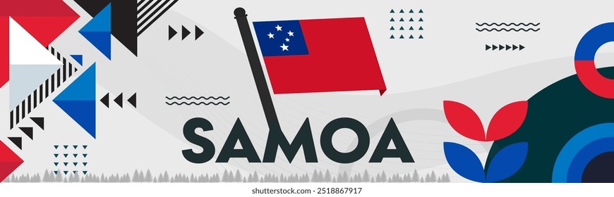 Samoa national day banner design. Samoan flag theme background. Abstract geometric retro shapes. Samoa Vector illustration.