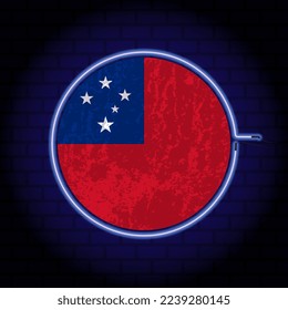 Bandera de neón de Samoa en el fondo de la pared. Ilustración vectorial.