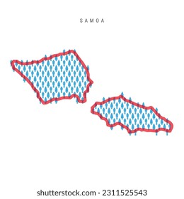 Samoa population map. Stick figures Samoan people map with bold red translucent country border. Pattern of men and women icons. Isolated vector illustration. Editable stroke.