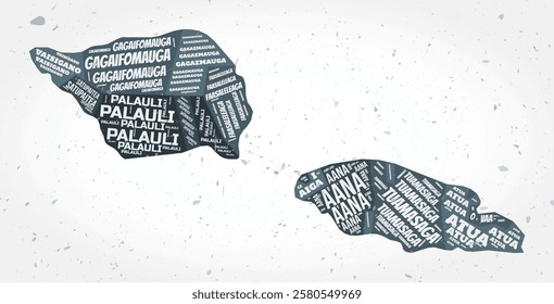 Samoa regions word clouds. Country shape on textured background. Samoa design in typographic style. Elegant vector illustration.