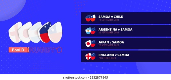 Samoa rugby national team schedule matches in group stage of international rugby competition. Vector set.